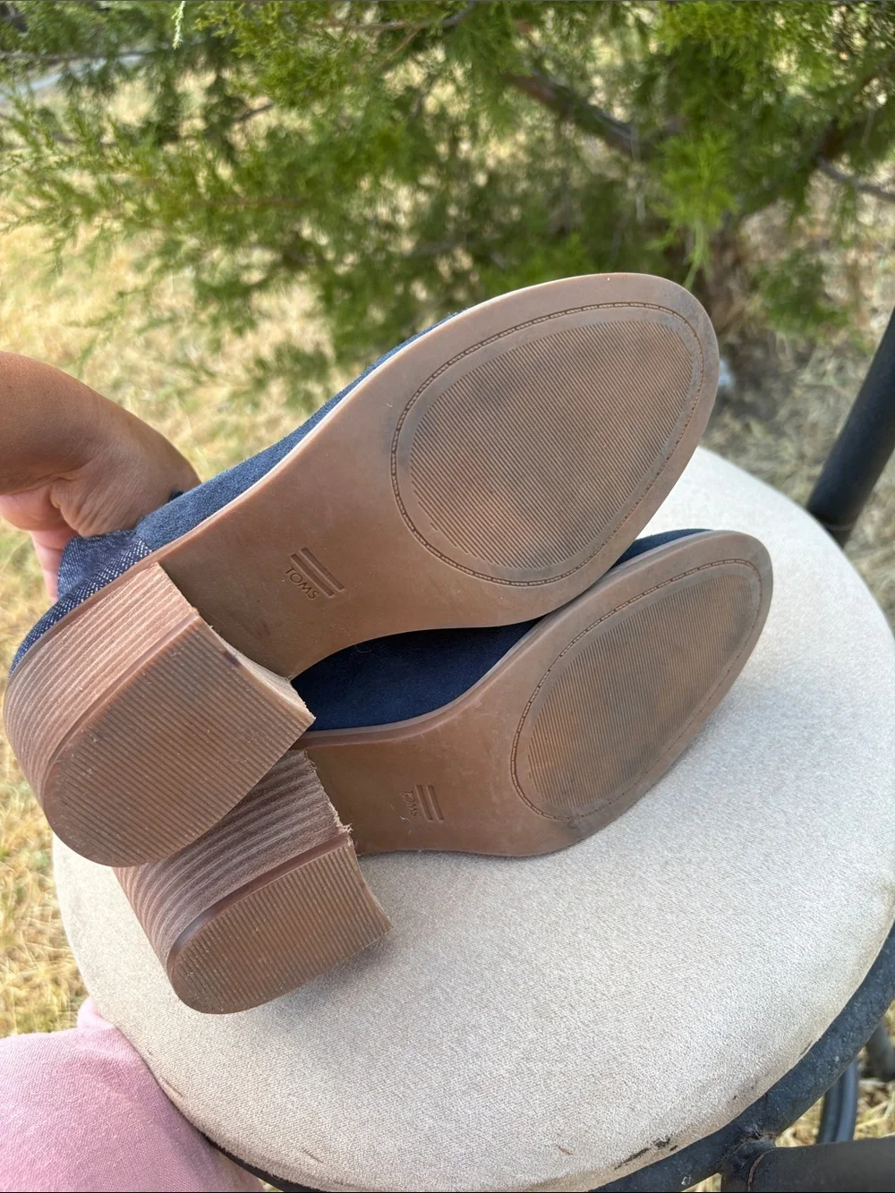 Toms Navy Suede Ankle Booties with Patterned Back